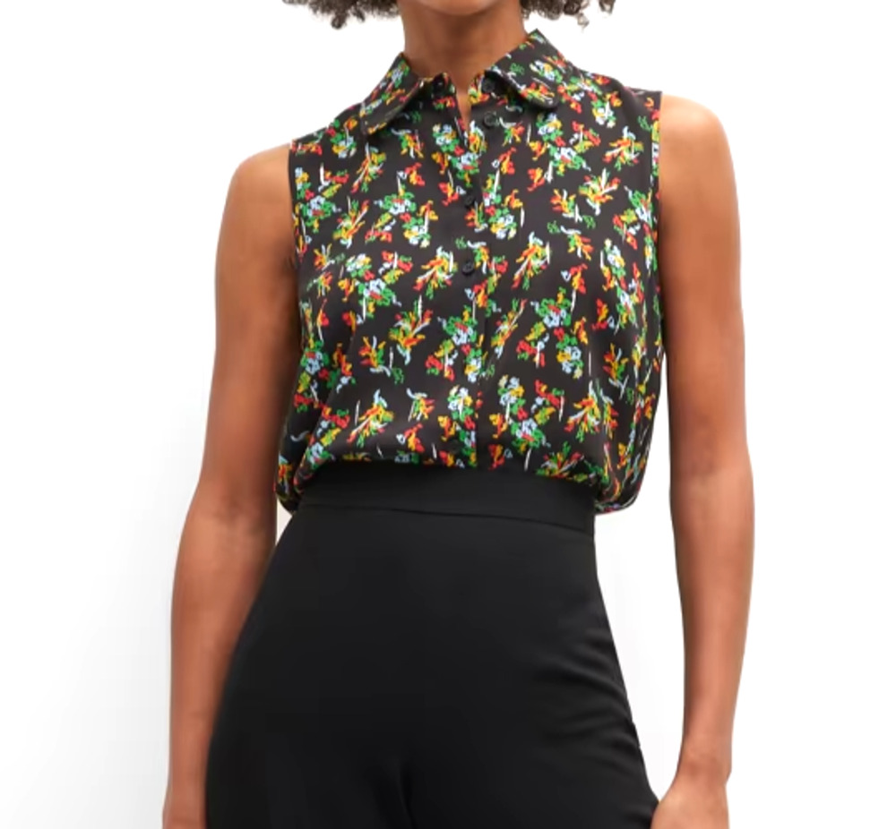 Lafayette 148 New York Sleeveless Floral Print Button Down Top Blouse XS